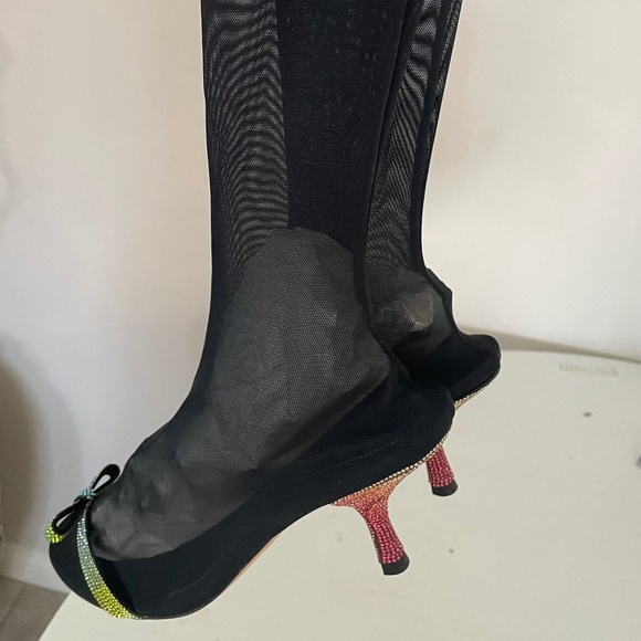 MARCO de VINCENZO Sheer Mesh Swarovski Crystal Stocking Boot Size 39 - Picture 12 of 14